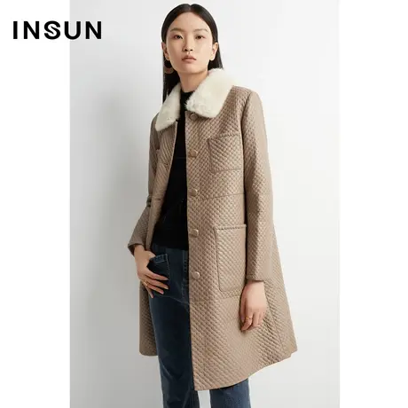 INSUN恩裳线上专选冬季水貂毛领压花皮草外套商品大图