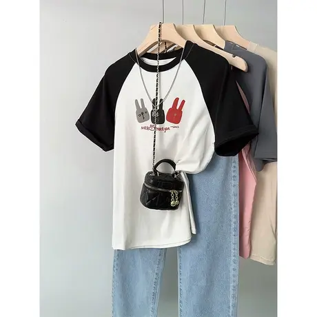 美式宽松长袖t恤女夏季2023年新款复古小众甜酷穿搭插肩袖百搭ins商品大图