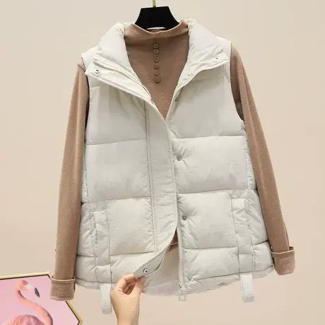 羽绒棉马甲女短款2023秋冬韩版BF坎肩宽松加厚保暖面包服马夹外套商品大图