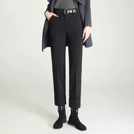 毛呢直筒小西裤女秋冬2023新款高腰显瘦通勤九分职业裤休闲小脚裤图片