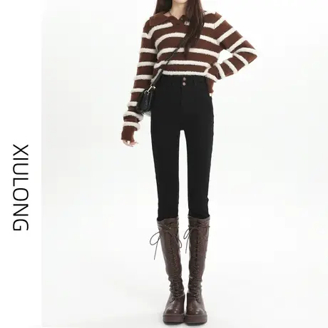 黑色高腰小脚牛仔裤女秋冬季2023年新款显瘦修身弹力紧身铅笔裤子图片