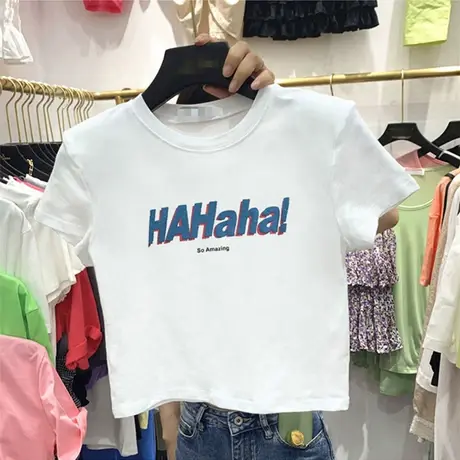 超火短款上衣服设计感小众显瘦配短袖t恤女ins潮夏高腰露脐短款韩图片