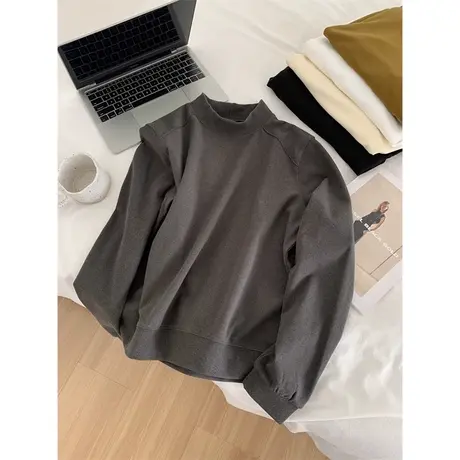 高级感气质立领长袖T恤卫衣女秋冬德绒加厚加绒宽松上衣外套潮ins商品大图