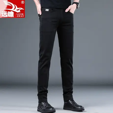 春季黑色商务牛仔裤男春秋款修身小脚韩版潮牌工装弹力休闲裤子男图片