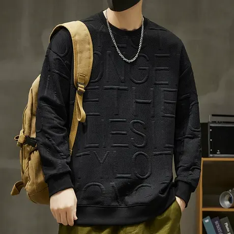 春秋款男士潮牌字母印花套头圆领卫衣春季男生高级感重磅长袖上衣商品大图