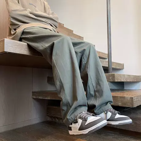 纯棉直筒休闲裤男2023春秋新款美式高街工装长裤青少年裤子男士潮商品大图
