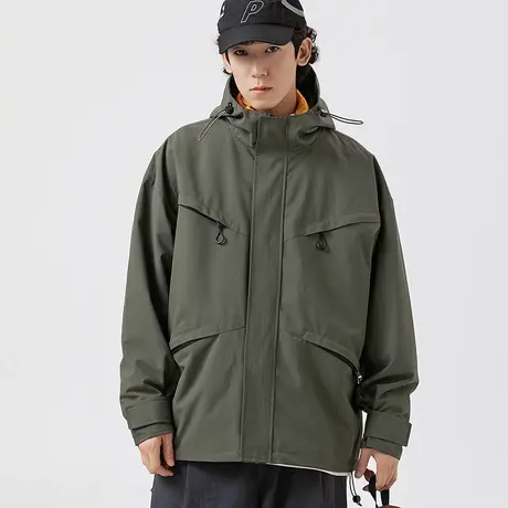 冲锋衣外套男春秋季潮牌户外防风连帽登山服美式复古机能工装夹克商品大图