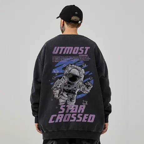 nasa宇航员联名圆领卫衣男潮牌重磅加肥加大码男装春秋季加绒无帽商品大图