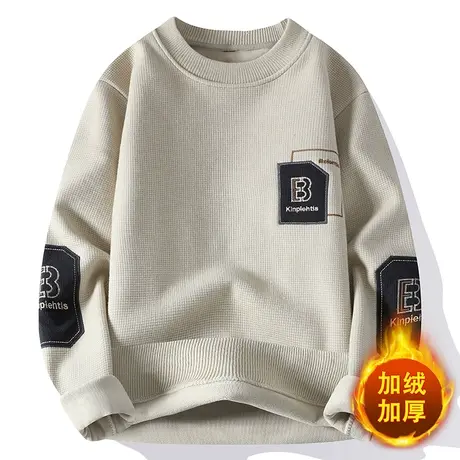 2023年秋冬一体绒毛衣男士圆领加绒加厚保暖羊毛上衣服新款宽松潮商品大图