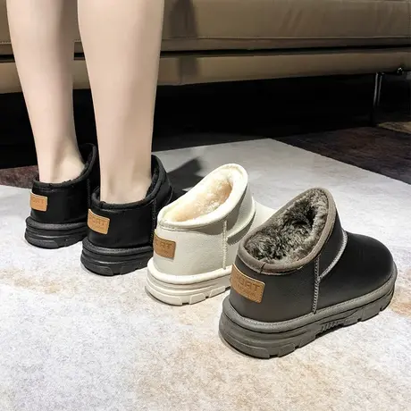 网红雪地靴女短筒防水2024年新款一脚蹬面包大棉鞋冬加绒加厚短靴图片
