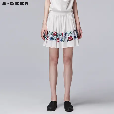 【商场同款】sdeer圣迪奥女装素朴民族风情绣花短裙S17281345图片