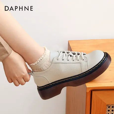 达芙妮jk英伦风小皮鞋2022新款夏季低帮马丁靴厚底jk白色系带单鞋图片