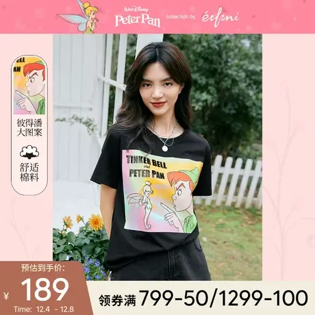 【迪士尼IP款】伊芙丽女装2021新款潮夏季宽松纯棉印花短袖t恤女商品大图
