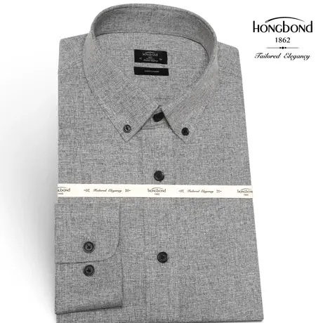 红邦创衣灰色方领抗皱长袖衬衫男商务休闲职场免烫寸衫青年正装潮图片