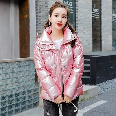 2024冬季新羽绒棉服女短款外套亮面免洗加厚棉衣韩版修身立领棉袄图片