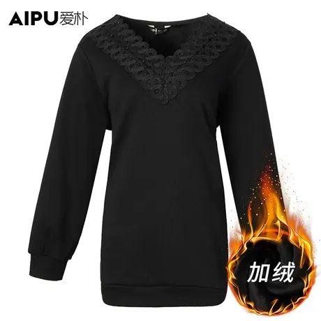 爱朴大码女装2023冬新款胖妹妹时尚百搭加厚加绒保暖气质通勤上衣图片