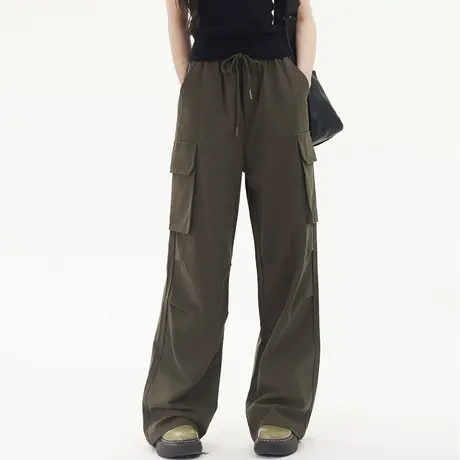 尔给多口袋潮牌高腰宽松美式复古vibe直筒工装裤女款小个子阔腿裤商品大图