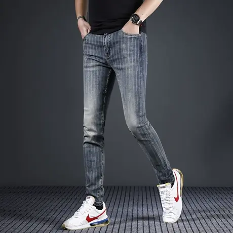 轻奢潮牌条纹牛仔裤男款2025新款夏季薄款修身小脚休闲男士裤子商品大图