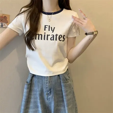 正肩短袖t恤女夏季2023新款小众设计感甜辣修身内搭短款上衣ins潮商品大图