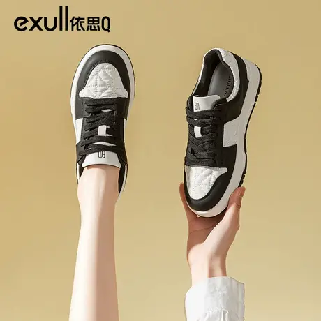 依思q百搭厚底小白鞋2023年冬季新款休闲运动软底增高平底板鞋女图片