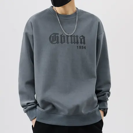 2023新款秋天男士圆领上衣春秋款男装套头中性风印花长袖卫衣秋季图片