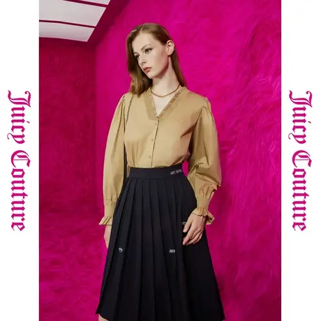 Juicy Couture橘滋初秋冬新款卡布奇诺V领泡泡袖女士衬衫商品大图