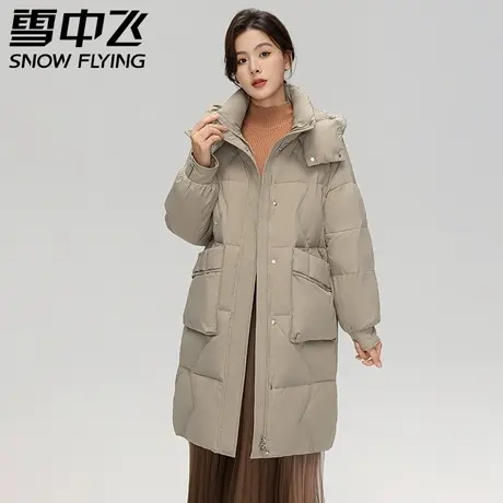 雪中飞羽绒服女款2023新款冬季中长款可拆卸连帽时尚保暖休闲外套商品大图