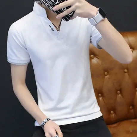 纯棉t恤男短袖2023新款男装半袖体恤打底衫男v领polo衫白色上衣服商品大图