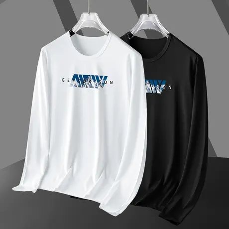 莫代尔男士长袖t恤圆领打底衫秋季内搭上衣服潮流ins字母印花体恤商品大图