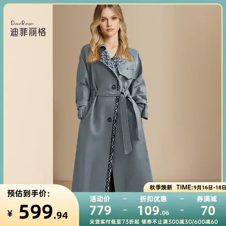 迪菲丽格灰色复古风衣外套秋季2023新款女装时尚高级感中长款大衣商品大图