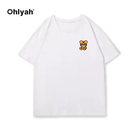 Ohlyah潮牌短袖t恤女宽松情侣圆领纯棉白色半袖ins2022年新款春夏图片