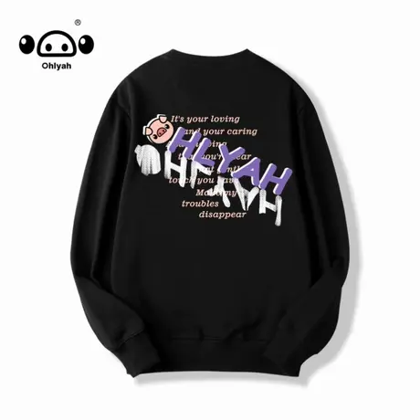 Ohlyah2023年秋冬新款潮街头oversize休闲情侣女印花无帽卫衣女商品大图