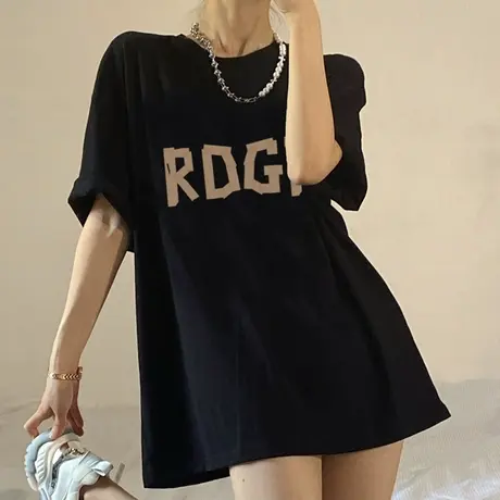 小众百搭别致上衣2023夏季新款设计感宽松大码黑色短袖t恤女ins潮商品大图