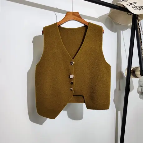 不规则针织马甲开衫女春秋新款宽松v领叠穿短款西装马夹背心外套商品大图