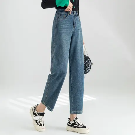 直筒宽松牛仔裤女2023年新款高腰老爹裤春秋大码女裤九分裤哈伦裤商品大图