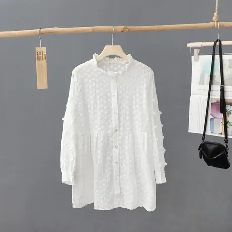 洋气上衣中长款花边领衬衫裙女蕾丝拼接宽松娃娃衫百搭刺绣衬衣潮图片