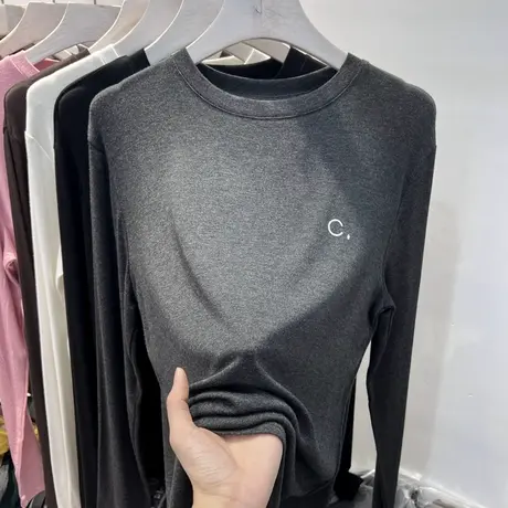 针织衫长袖T恤女装2023新款潮早秋上衣温柔风韩系纯色宽松打底衫商品大图