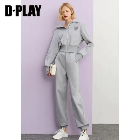 DPLAY秋装新新款灰色简约宽松连帽落肩长袖卫衣甜酷运动短外套图片