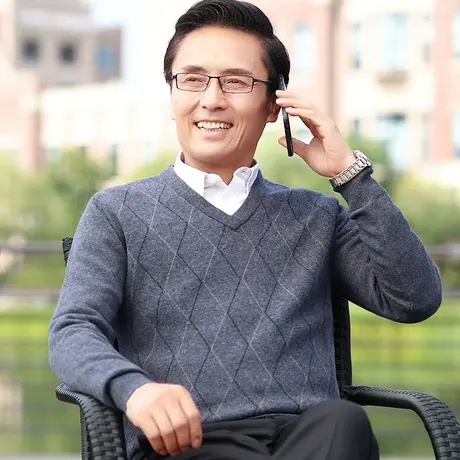 爸爸装羊毛衫男v领秋冬季加厚款中年男士鸡心领100纯羊毛保暖毛衣图片