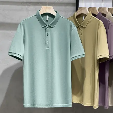 轻奢夏季薄款含蚕丝高档短袖polo衫男修身商务休闲翻领简约t恤男商品大图