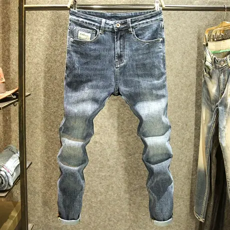 深色弹力牛仔裤男2023新款秋季修身小脚裤水洗韩版潮流简约长裤子商品大图