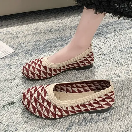 飞织女春夏平底针织透气软底豆豆浅口一脚蹬懒人孕妇浅口百搭单鞋商品大图