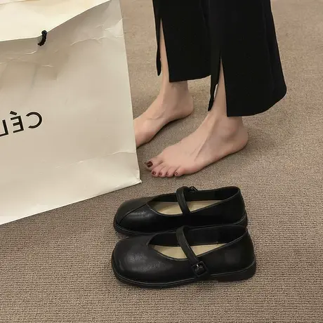 单鞋女款2023新款夏季低跟气质百搭玛丽珍鞋时髦配裙子白色豆豆鞋商品大图