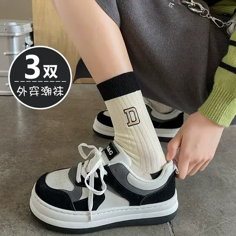 中长筒袜子女春秋冬季棉袜搭配鲨鱼裤打底芭比裤瑜伽裤运动鞋穿的商品大图
