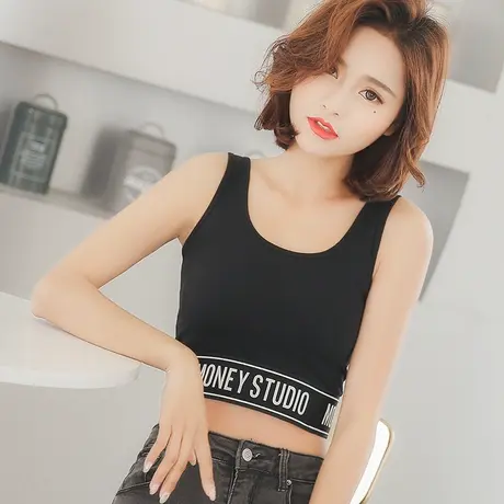 带胸垫吊带背心女士内搭打底衫露肚脐高腰百搭短款工字小背心外穿图片