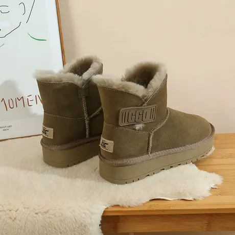 厚底2023冬季新款真皮短筒雪地靴女加绒加厚棉靴皮毛一体东北棉鞋商品大图
