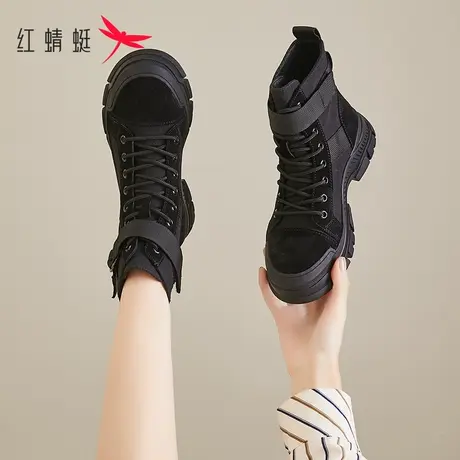 红蜻蜓马丁靴女帆布靴子2023春冬新款女鞋百搭潮ins显瘦休闲短靴图片
