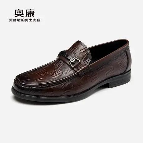 奥康男鞋秋季新款男士商务正装德比鞋一脚蹬真皮耐磨舒适皮鞋商品大图