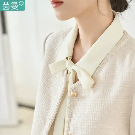 茵曼旗舰店复古小香风外套女士2023春季新款高级感圆领短款上衣图片