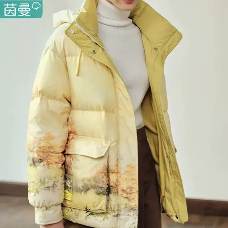 茵曼轻薄短款羽绒服女2023新款冬季连帽保暖面包服短外套加厚棉衣图片